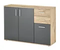 Kommode Sideboard 3 Türen 2 Schubladen Grau matt Viking Eiche Dekor 120 x 84 cm
