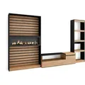 Skraut Home Wohnwand, Eiche, Schwarz, Holzwerkstoff, Rechteckig,Rechteckig, 320x186x35 cm, Wohnzimmer, Wohnwände, Wohnwand-Sets