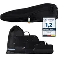TRAVEL DUDE Packwürfel Set mit Kompression aus recycelten Plastikflaschen, Leichte Packing Cubes, Packtaschen Set für Rucksack und als Koffer Organizer, Zubehör (Schwarz, 4-teiliges Set)