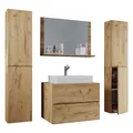 VCM 5-tlg. Waschplatz Waschtisch Waschbecken Unterschrank Breite 80 cm Badmöbel Set mit Schubladen Drehtüren Spiegel Lendas XL