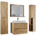 Mid.you Badezimmer VCM Lendas, Honigeiche, Glas, Keramik, Holzwerkstoff, 5-teilig, 4 Fächer, 2 Schublade(n),2 Schublade(n) Schubladen, 147 cm, hängend, Badezimmer, Badmöbelsets & Badmöbelserien, Badmöbel-Sets