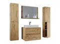 VCM 5-tlg. Waschplatz Waschtisch Waschbecken Unterschrank Breite 80 cm Badmöbel Set mit Schubladen Drehtüren Spiegel Lendas XL