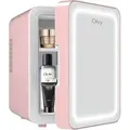 Olvy Kosmetik Kühlschrank 4 Liter, Tragbarer Mini Kühlschrank mit LED Spiegel, Klein Skincare Fridge, Kühl und Heiß für Zimmer, Rosa - Rosa