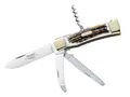 Hartkopf Taschenmesser Hirschhorn-Griff, Neusilber-Backen, Säge, Aufbrechklinge, Korkenzieher, Hartkopf-Solingen JagdTaschenmesser, Hirschhorn, Stahl 1.4110