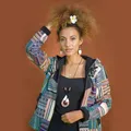 virblatt Cargojacke Patchwork Jacke Damen, Baumwolle, Baja Hoodie Vintage Hoodie Hippie buntes Patchwork