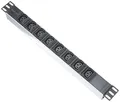 Intellinet 163651 19" 8-fach Steckdosenleiste C13-Kaltgerätesteckdosen und Kabelklemmen (PDU mit abnehmbarem Stromkabel 2m, rückseitigem C14-Stromeingang) 1 HE schwarz/silber