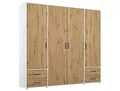 Rauch Möbel Drehtürenschrank, Weiß, Eiche Artisan, 5 Fächer, 4 Schublade(n) Schubladen, 187x194x53 cm, Blauer Engel, BQ - Bündnis für Qualität, Made in Germany, Schlafzimmer, Kleiderschränke, Drehtürenschränke