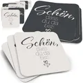 50x Bierdeckel 'Schön, DASS du da bist!' - Funke & Brand Graue Untersetzer, 50 Stück - Elegante Tischdekoration für besondere Anlässe