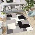 TAPISO Dream Teppich Wohnzimmer Modern Kurzflor Grau Weiß Schwarz Vierecke Karo Schlafzimmer Esszimmer Küche ÖKOTEX 80 x 150 cm