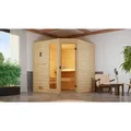 Weka Sauna Valida Eck Gr. 2 mit Glastür+Fenster - Massivholzsauna 38 mm Ganzglastür u. Fensterelement(e) Ohne Ofen