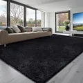 VEVOR Hochflor Teppich 3048x2438 mm, Flauschiger Teppich mit dreilagigem Material, 35 mm Florhöhe, für Wohnzimmer, Schlafzimmer, Loungebereich, fusselfrei und weich, pflegeleicht, Schwarz