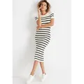 HECHTER PARIS Strickkleid wadenlang, modern, aus Viskosemischung, Kurzarm schwarz|weiß 44