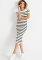 Strickkleid, wadenlang, modern, aus Viskosemischung, Kurzarm, Gr. 44 - N-Gr, offwhite-schwarz-gestreift N-Gr