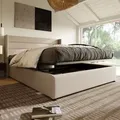Flieks Polsterbett 160x200cm, Boxspringbett Doppelbett mit Stauraum und Lattenrost, Hydraulisches Stauraumbett Jugendbett Funktionsbett, Leinen, Beige - Beige