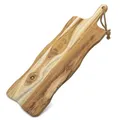 Teakholz Servierplatte Natur lebensmittelecht - 58x20 cm - Massivholz Servierbrett rechteckig mit Griff – Holz Küchenbrett Wurstplatte Käseplatte Deko Geschenk Tablett Tischdeko Kerzentablett