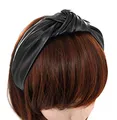 axy Leder Haarreif Lederlook Haarreifen Damen Haarband Vintage Hairband Stirnband Klassische und modische Leather HR27AL (Schwarz)