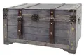 Kobolo Truhe KUBA, 70x35x38 cm, grau, Vintage Holztruhe mit Deckel & Stauraum, rustikale Aufbewahrungstruhe im Schatztruhendesign mit Metall- & Kunstlederapplikationen