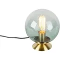 QAZQA Art Deco Tischlampe Messing mit Grünem Glas Pallon
