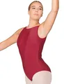 tanzmuster Ballett Trikot Damen ärmellos - Birte - BH-Pad-Einschub - Cut-Out Rücken - geraffter Ausschnitt - burgunder 40 - roter Tanz Body - Ballettkleidung für Erwachsene