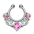 Piercingfaktor® Fake Piercing Universal Ring Septum Vintage Tribal mit Zirkonia Kristallen Nasen Lippen Helix Ohr Intim Tragus Nippel Hufeisen Horseshoe Silber Pink