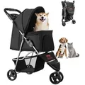 VEVOR Hundewagen, Tragkraft 16 kg, faltbarer Tierbuggy, Katzenwagen mit 3 Rädern, Netzfenstern & Getränkehaltern, Hundebuggy mit Bremse, für kleine