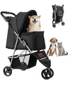 Hundewagen, Tragkraft 16 kg, faltbarer Tierbuggy, Katzenwagen mit 3 Rädern, Netzfenstern & Getränkehaltern, Hundebuggy mit Bremse, für kleine bis mittelgroße Haustiere