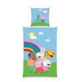 Herding Bettwäsche Peppa Pig, Kopfkissenbezug 80 x 80 cm mit Wende-Motiv, Bettbezug 135 x 200 cm, Mit Reißverschluss, 100% Baumwolle/Renforcé
