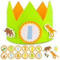 BONNYCO Geburtstagskrone Junge Dino, Auswechselbare Zahlen von 0 bis 9 und Thematische Figuren. 1. Geburtstag Junge Krone, Dino Geburtstag Deko. Dinosaurier Geburtstagsdeko, Geschenke für Kinder