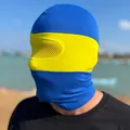 Sturmhaube mit Netz vor Augen in blau gelb gestreift Hooligans Ultras Maske blue