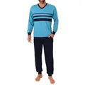 Normann Pyjama Normann Herren Schlafanzug mit Front-Streifen – auch in Übergröße blau 60-62