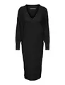 ONLY Damen Langarm Strickkleid Oversized | Loose Fit Midi Knit Dress | V-Neck Shirt Pullover Onlnew Tessa, Farben:Schwarz, Größe:M