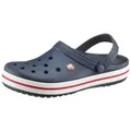 Crocs Crocband Clog Sommerschuh, Gartenschuh, Poolslides, mit farbiger Laufsohle blau|rot 36 EU
