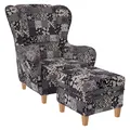 Supellex Ohrensessel mit Hocker Design Flora Schwarz Beige?