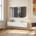 [en.casa] TV Lowboard hängend Evaton Hängeboard mit 2 Schranktüren Fernsehschrank schwebend Wohnzimmer 160 x 32 x 30 cm Weiß matt
