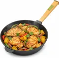 Ø24cm Gusseisenpfanne  6 cm hoch mit Holzgriff Gußeisenpfanne Pfanne aus Gusseisen