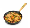 BIG-PAN Bratpfanne Ø24cm Gusseisenpfanne 6 cm hoch mit Holzgriff Pfanne aus Gusseisen, Gusseisen