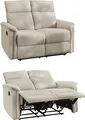 2-Sitzer-Relaxsofa Federkern Couch m. Liegefunktion verstellbar Bezug Cord Beige / 15505
