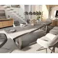 DELIFE Esstisch Edge 300x100 XL Akazie Platin Edelstahl Breit Live-Edge, Esstische, Baumkantenmöbel, Massivholzmöbel, Massivholz