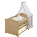 roba Babybett Set Liebhabbär - 70 x 140 cm - Kinderbett komplett mit Bettwäsche, Himmel, Matratze - Höhenverstellbar - Gitterbett in Juniorbett umbaubar - Holz natur