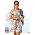Jerseykleid VIVANCE, Damen, Gr. 36, N-Gr, beige (beige, bedruckt), Jersey, Obermaterial: 100% Viskose, geblümt, modisch, figurumspielend kniefrei, Rundhals, Kurzarm, Kleider, mit Blümchendruck, lockeres Sommerkleid, Strandkleid