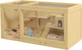 PawHut Hamsterkäfig aus Holz Kleintierkäfig Spielhaus für Gerbils mit Schaukeln