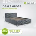 Juskys Polsterbett Nizza 180x200 cm Dunkelgrau - Bettgestell mit Lattenrost, Stauraum & LED Beleuchtung - Bett mit Samtbezug & Chesterfield-Steppung - Dunkelgrau