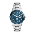 Fossil Blue uhr für Herren, Quarzwerk mit Edelstahl- oder Lederarmband, Blau und Silberton, 42MM