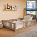 Kinderbett Bodenbett 140x200 cm mit Rausfallschutz, Matratze & Lattenrost Montessori Bett Bed Gitterbett Kinder Jugendbett Einzelbett | Milchschokolade