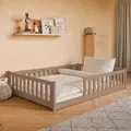 Kids Collective Kinderbett Bodenbett 140x200 cm mit Rausfallschutz, Matratze & Lattenrost Montessori Bett Bed Gitterbett Kinder Jugendbett Einzelbett | Milchschokolade