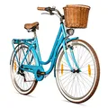 Bergsteiger Marseille 26 Zoll Damenfahrrad, ab 150 cm, Korb aus Rattan, Fahrrad-Licht, Damen-Citybike, Damenrad im Retro-Design«, 6 Gang Tourney Schaltung, Kettenschaltung