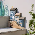 Aufsteller Fischerhaus Hafen Maritime Deko Holz Blau Natur Beige Höhe 26 cm