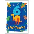 JUNAPACK Einladungskarten Dinosaurier Einladungen zum 6. Geburtstag Karten für Kinder Dinos blau, Einladungskarten zum sechsten Geburtstag mit Dino Motiv