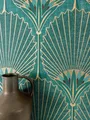Newroom Vliestapete, Petrol Tapete Modern Ornamente - Mustertapete Vintage Gold Glamour Geometrisch Linien Leicht glänzend für Schlafzimmer Wohnzimmer Küche, Kamen Petrol