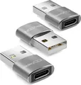 deleyCON USB C auf USB Adapter [3 Stück] USB C Buchse auf USB A Stecker - für PC Computer Laptop Notebook Aluminium Silber